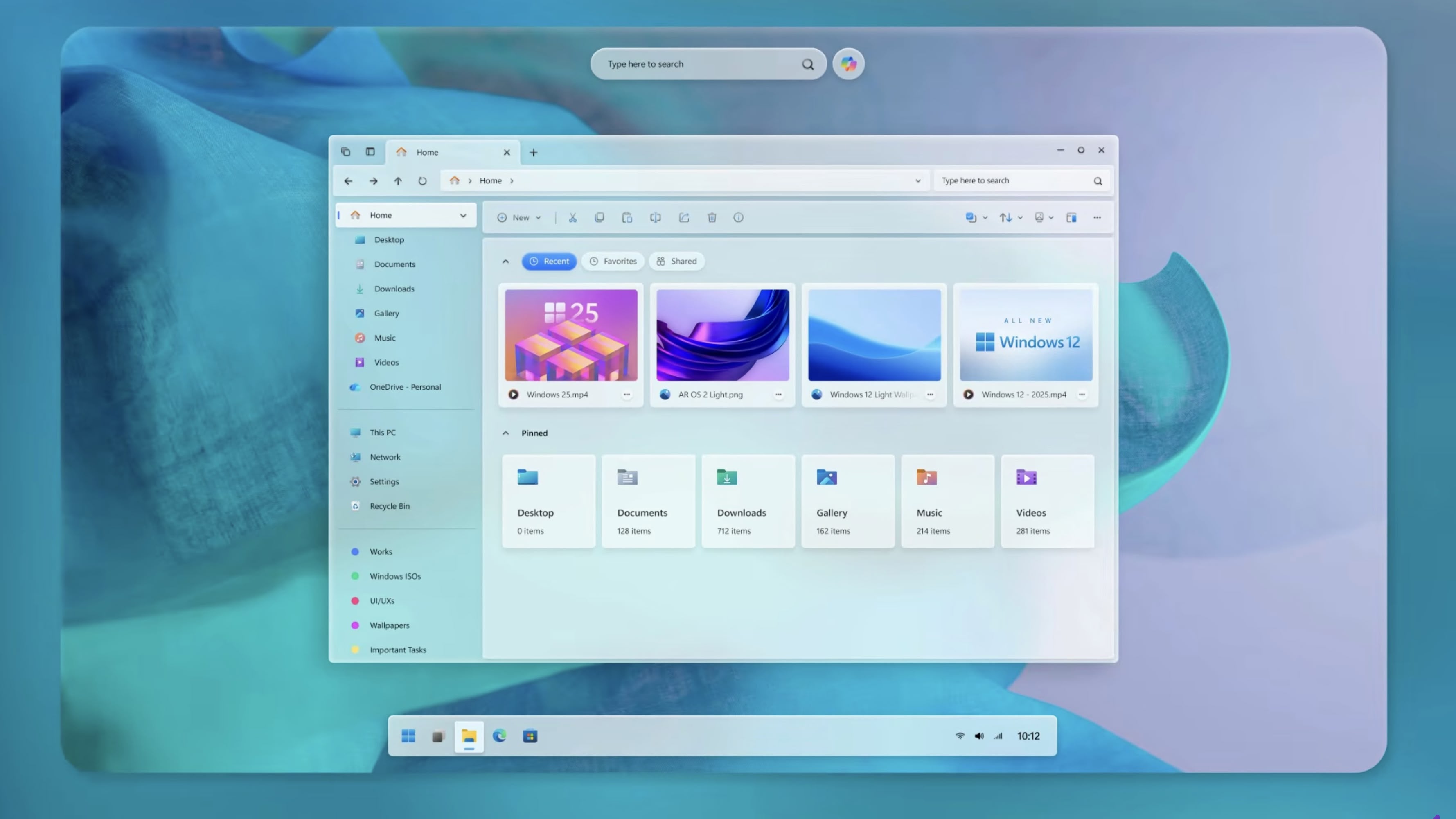 Video concept Windows 12 với ứng dụng File Explorer có giao diện kính mờ