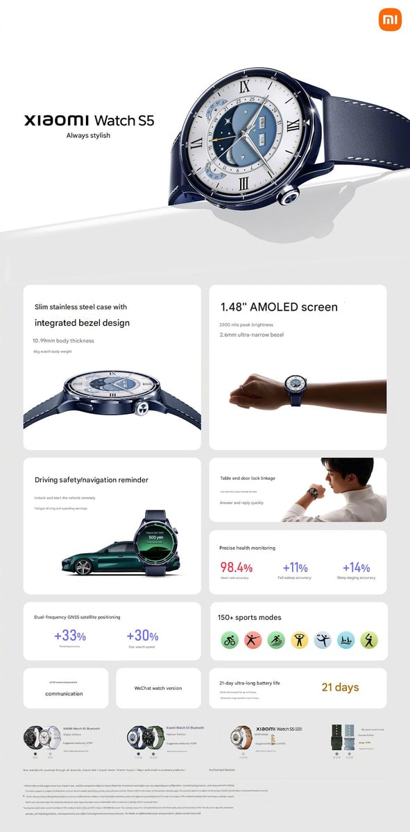 Xiaomi Watch S5 ra mắt: Màn hình 1.48 inch AMOLED, pin lên đến 21 ngà?